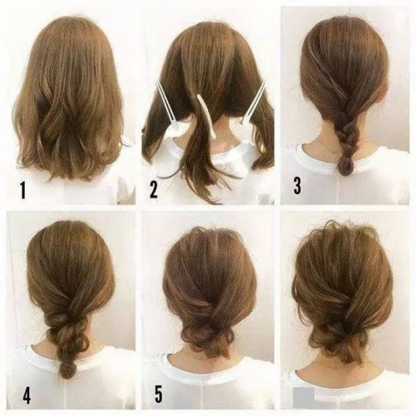 Tóc ngắn tết lửng đơn giản