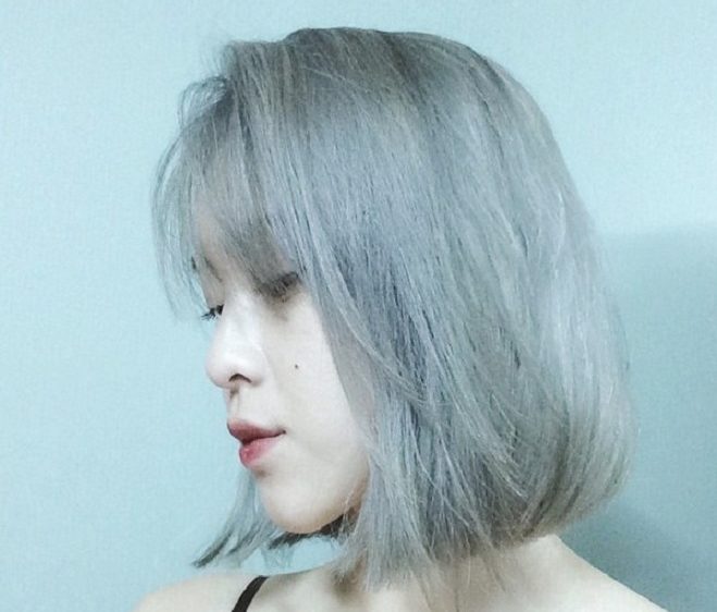 tóc ngắn nhuộm khói xám