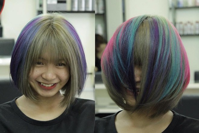 tóc ngắn nhuộm màu cầu vồng