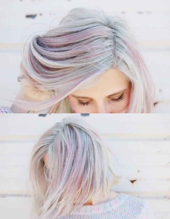 tóc ngắn thẳng nhuộm pastel
