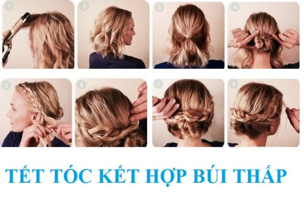 tết tóc kết hợp búi thấp