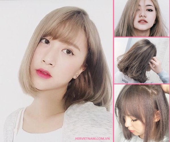 tóc ngắn nhuộm màu nâu tây ánh vàng