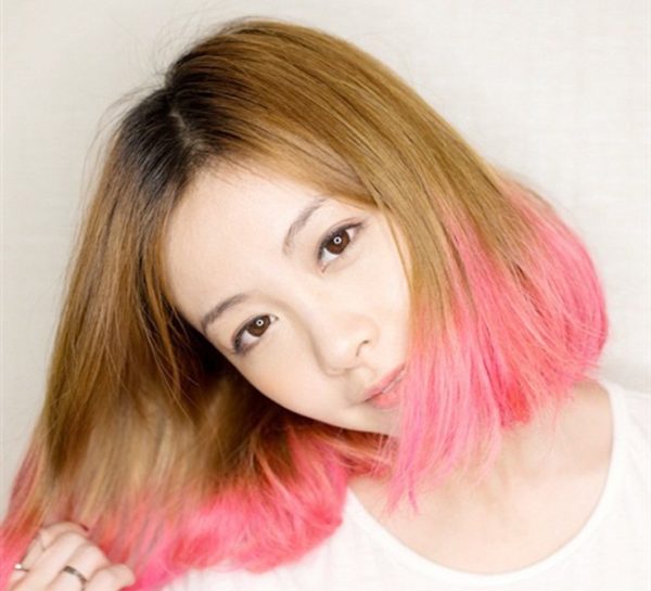 tóc ngắn nhuộm ombre hồng