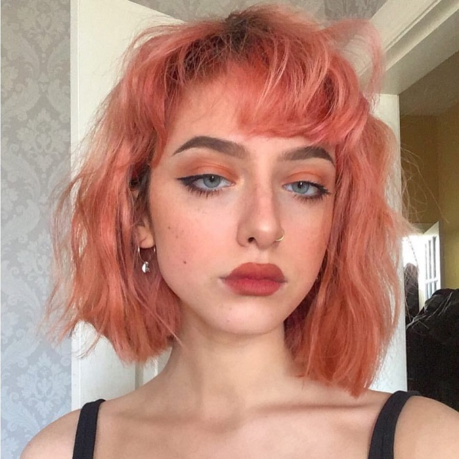 tóc xoăn sóng đỏ cam pastel