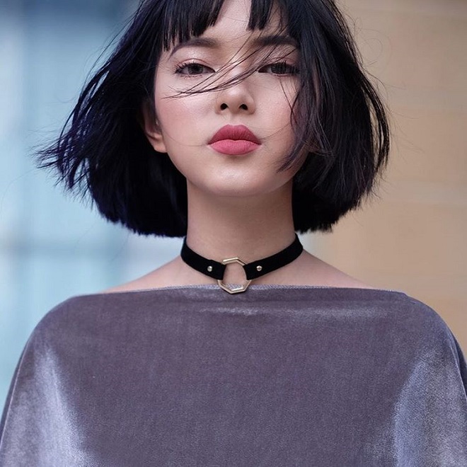 tóc ngắn mái ngố cho mặt tròn đáng yêu