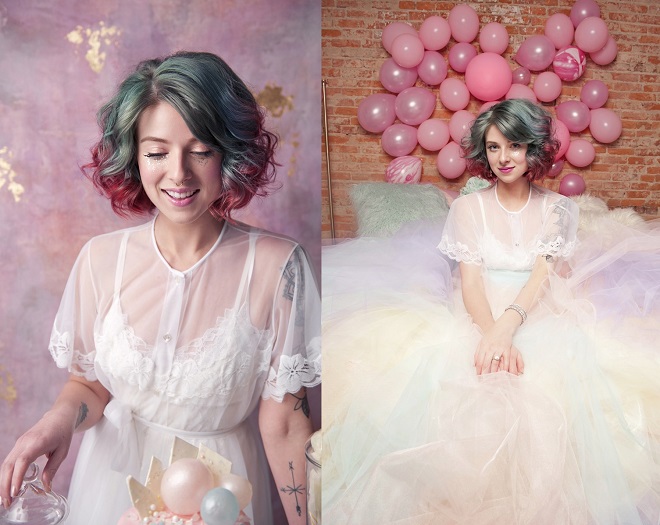 tóc ngắn nhuộm ombre xanh đỏ