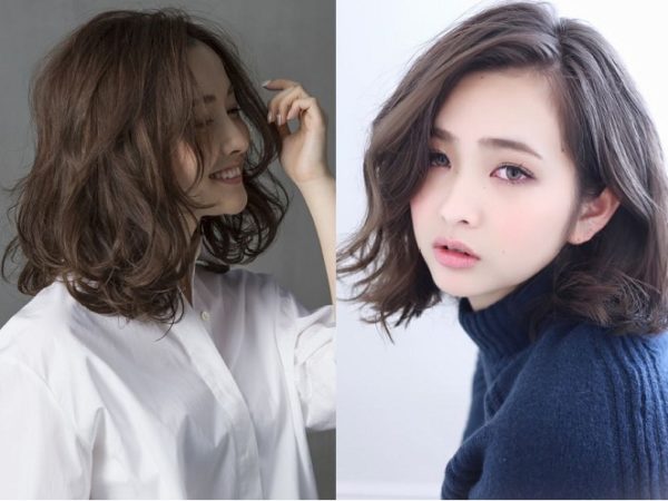 tóc ngang vai đẹp xoăn sóng mái thưa