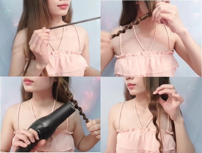 các bước uốn tóc bằng đũa và máy sấy