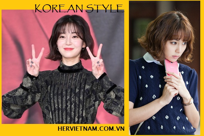 kiểu tóc ngắn xoăn chữ c mái thưa hàn quốc lee min jung