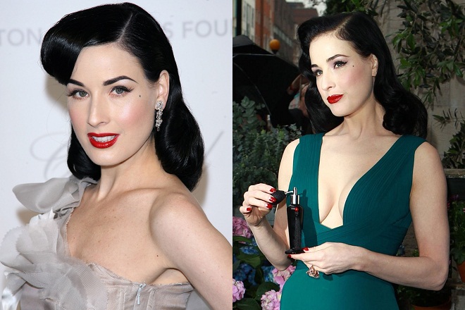 kiểu tóc uốn ngang lưng đẹp phong cách retro của Dita von Teese