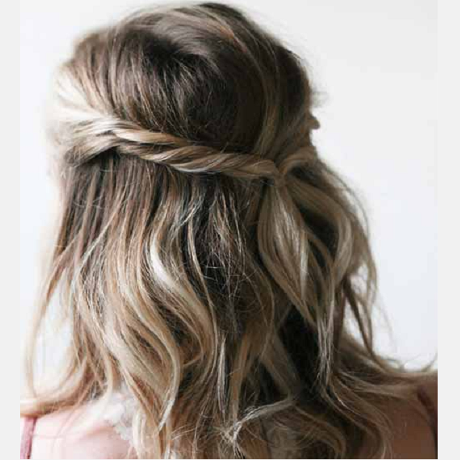 kiểu tóc vặn xoắn nửa đầu đơn giản cho bé gái