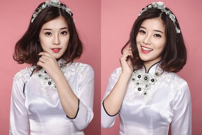 những kiểu tóc xoăn lỡ đẹp mặc áo dài hoàng yến chibi