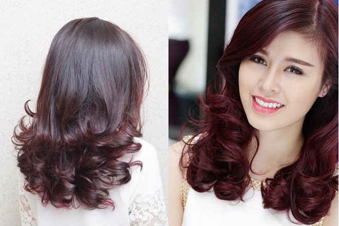 những kiểu tóc xoăn lỡ đẹp nhuộm nâu đỏ