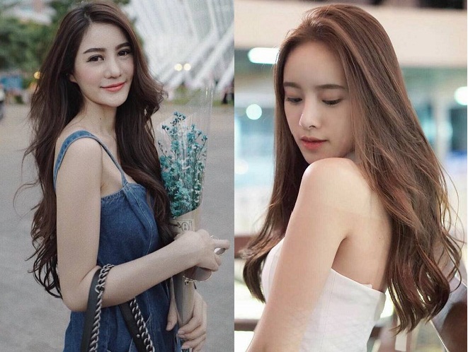 tóc dài uốn đuôi gợn sóng rẽ ngôi giữa