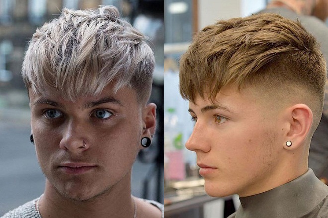 tóc mái dài nam tỉa layer fringe cắt fade thấp