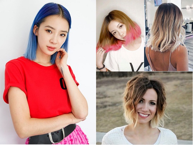 tóc ngắn nhuộm ombre đầy màu sắc