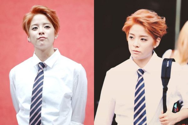 tóc ngắn tomboy hàn quốc nhuộm cam sáng amber fx