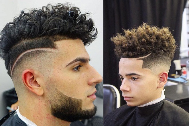 tóc xoăn layer nam cắt fade cao hard part