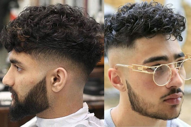 tóc xoăn layer nam cắt fade cao