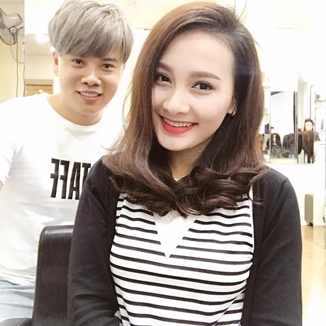 Diễn viên Bảo Thanh với kiểu tóc ngang vai tại Sinh Anh Hair Salon