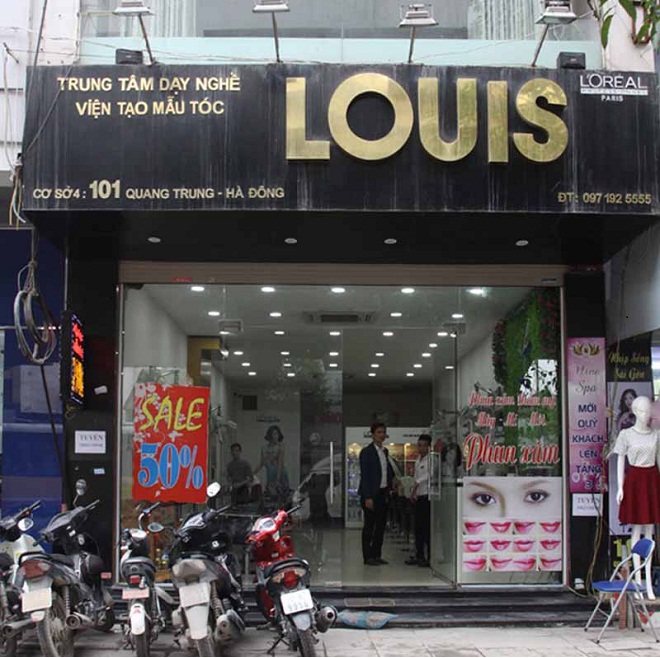 mặt tiền salon tóc Louis tại Hà Đông