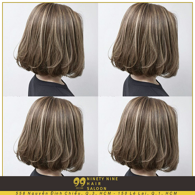 Tóc ngắn nhuộm nâu kết hợp highlight tại Hair Salon 99