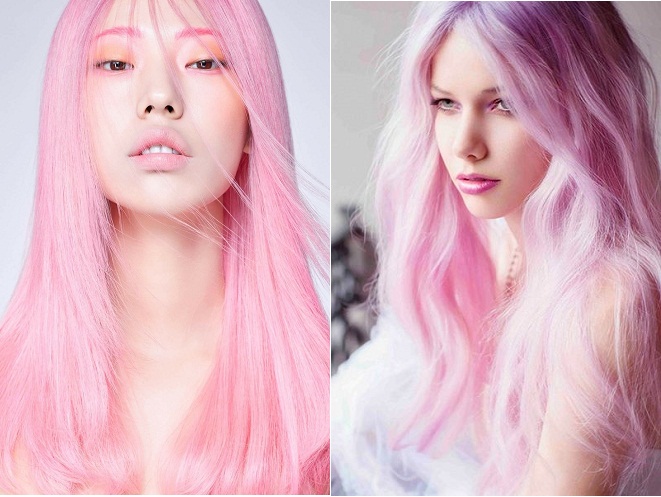 2 kiểu tóc dài nhuộm hồng pastel mơ màng