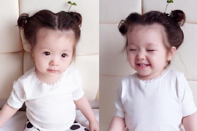 bé gái búi tóc củ tỏi hai bên