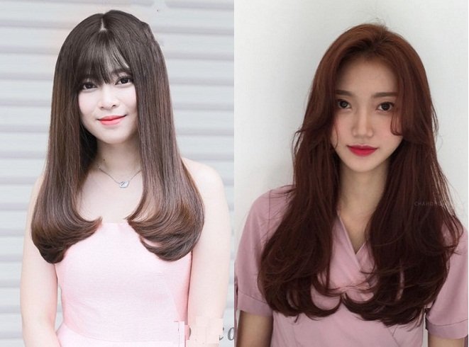 kiểu tóc dài Hàn Quốc uốn cúp đuôi nhuộm gam màu nâu