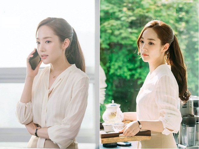 mẫu tóc dài ngang lưng buộc cao đuôi ngựa của thư ký Kim Miso