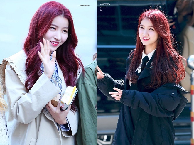 Sowon GFriend nhuộm tóc màu đỏ rượu vang
